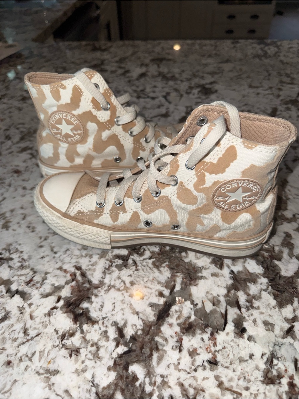 Converse Kids High Top Sneakers in Beige and White Camo